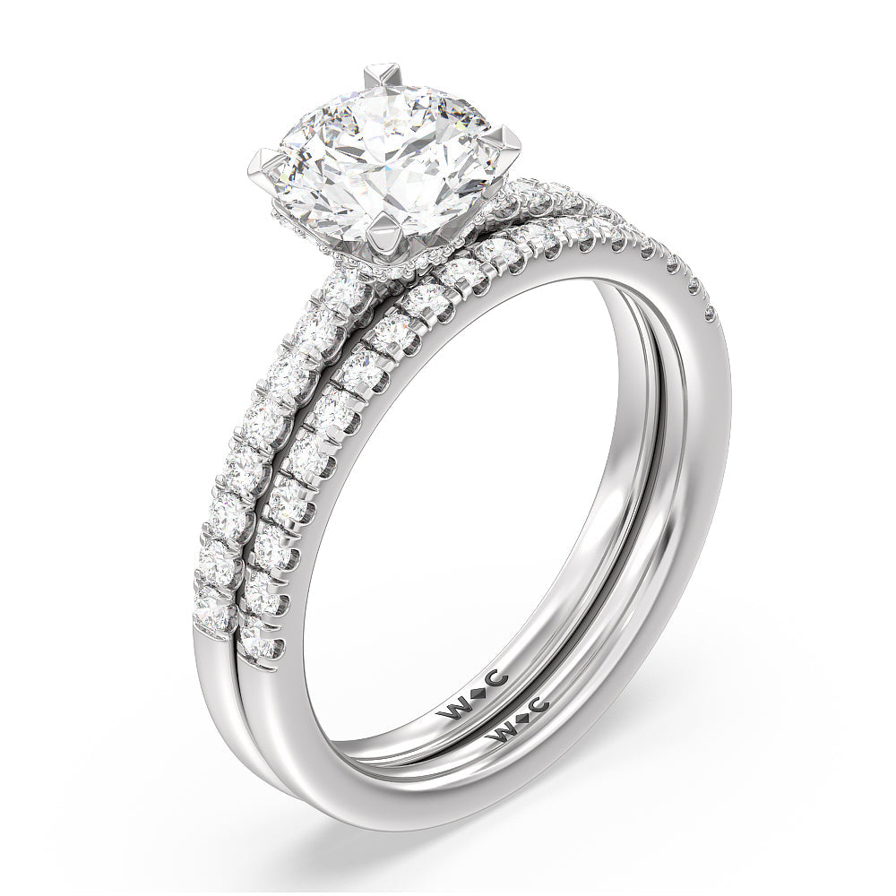 Petite Pave Chevron Hidden Halo Engagement  Ring with Oval Cut Diamond in 14KT Platinum view 4

