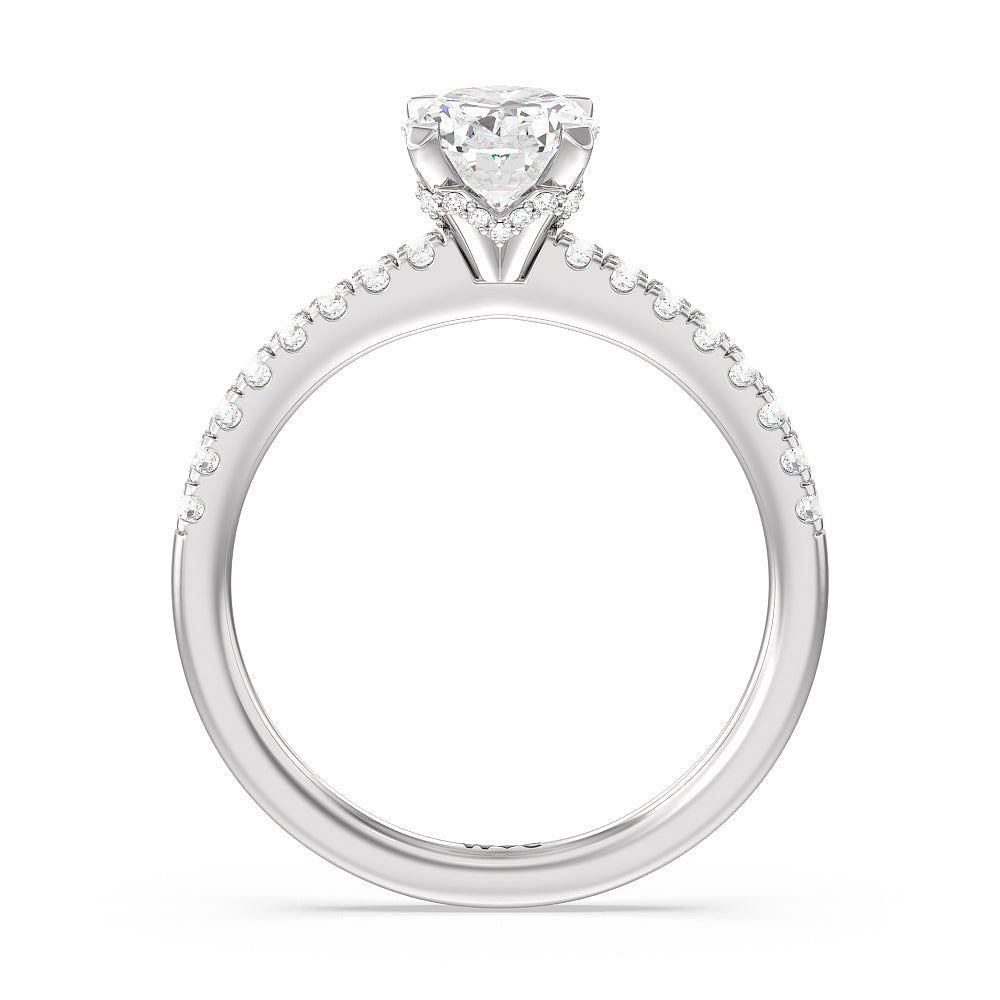 Petite Pave Chevron Hidden Halo Engagement  Ring with Oval Cut Diamond in 14KT Platinum view 2
