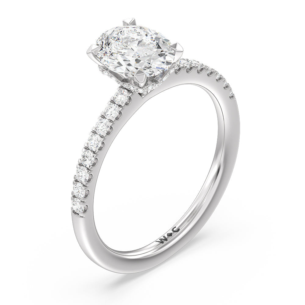 Petite Pave Chevron Hidden Halo Engagement  Ring with Oval Cut Diamond in 14KT Platinum view 3
