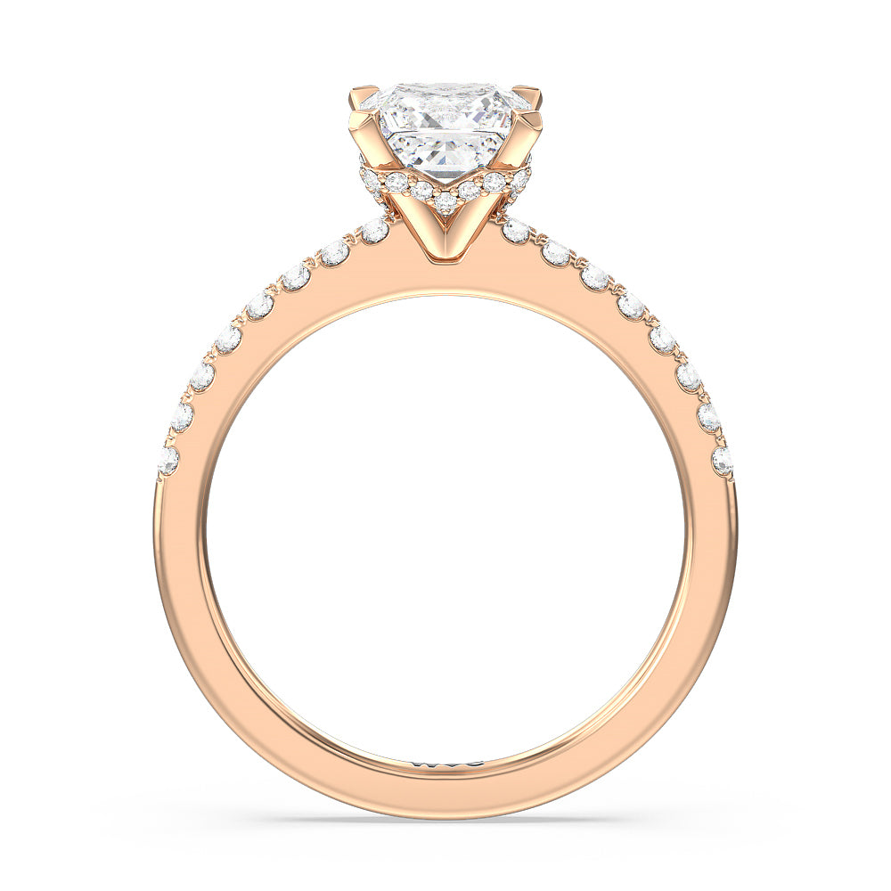 Petite Pave Chevron Hidden Halo Engagement  Ring with Princess Cut Diamond in 14KT Rose Gold view 2
