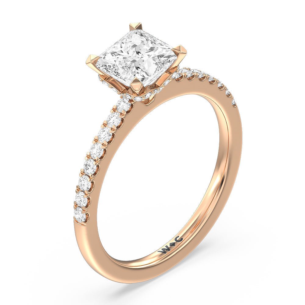 Petite Pave Chevron Hidden Halo Engagement  Ring with Princess Cut Diamond in 14KT Rose Gold view 3
