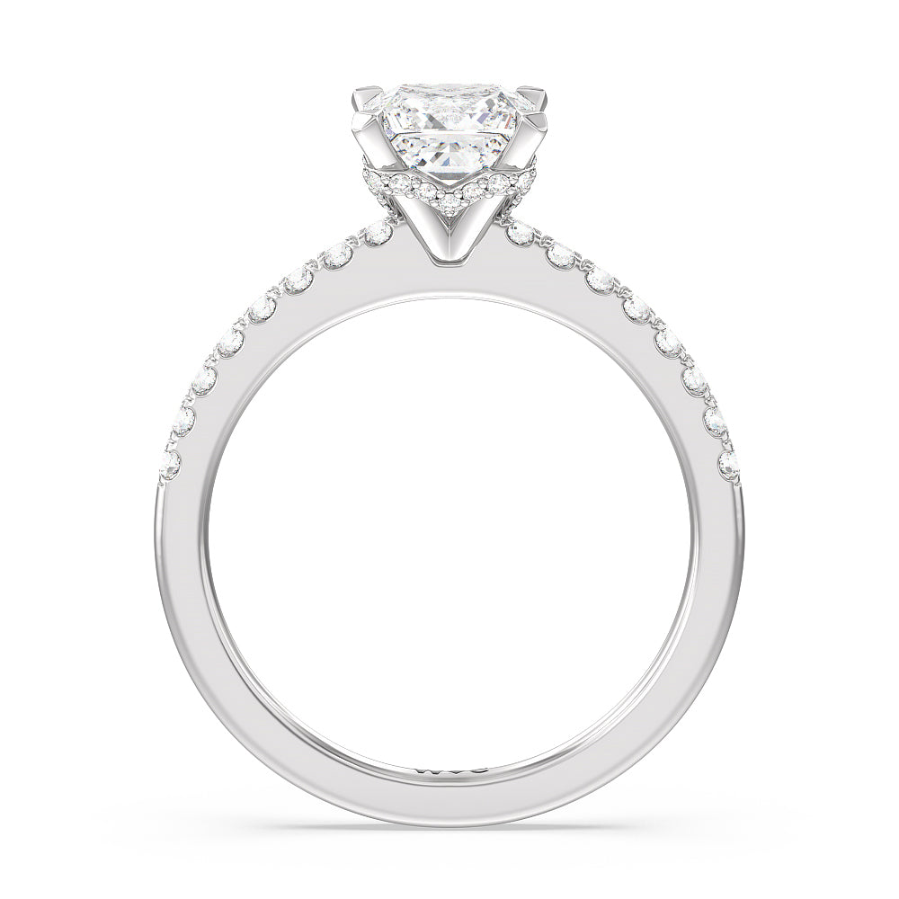 Petite Pave Chevron Hidden Halo Engagement  Ring with Princess Cut Diamond in 14KT Platinum view 2
