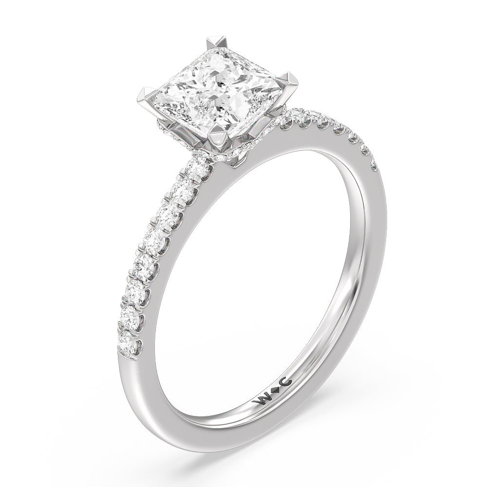 Petite Pave Chevron Hidden Halo Engagement  Ring with Princess Cut Diamond in 14KT Platinum view 3
