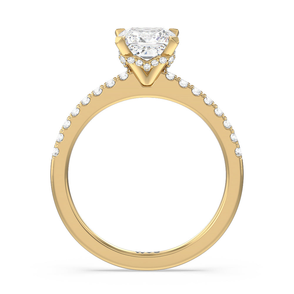 Petite Pave Chevron Hidden Halo Engagement  Ring with Princess Cut Diamond in 14KT Yellow Gold view 2
