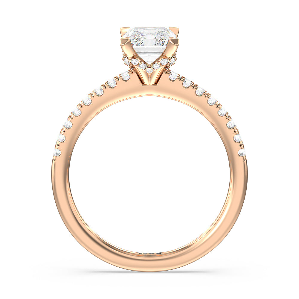 Petite Pave Chevron Hidden Halo Engagement  Ring with Radiant Cut Diamond in 14KT Rose Gold view 2
