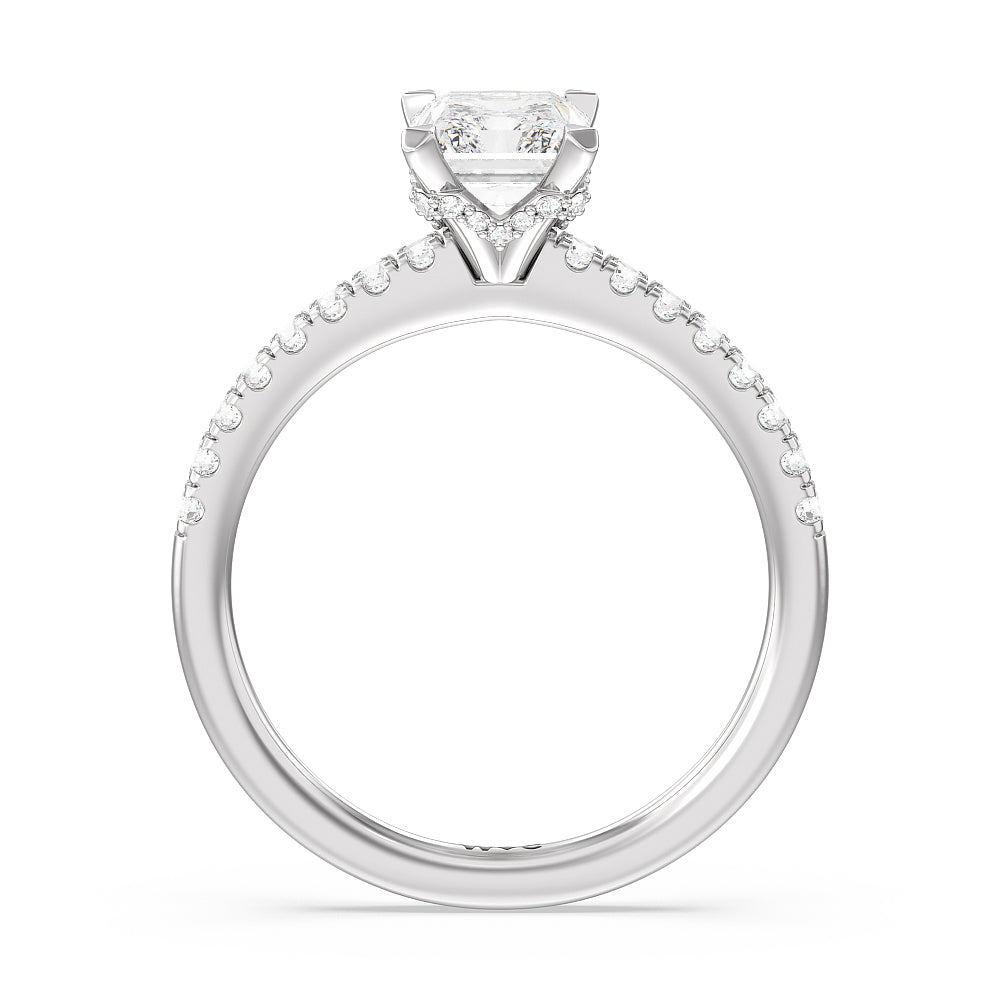 Petite Pave Chevron Hidden Halo Engagement  Ring with Radiant Cut Diamond in 14KT Platinum view 2
