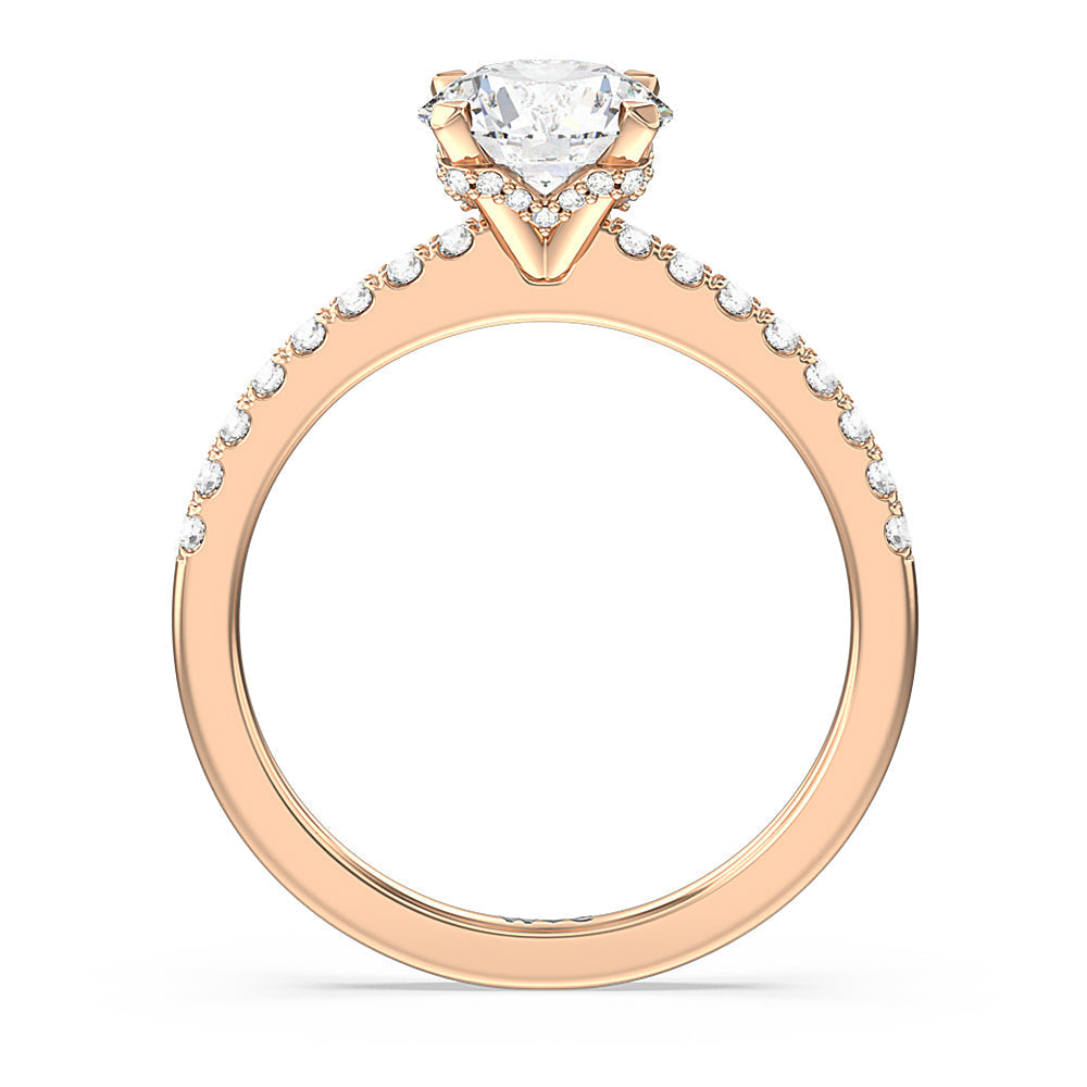 Petite Pave Chevron Hidden Halo Engagement  Ring with Round Cut Diamond in 14KT Rose Gold view 2

