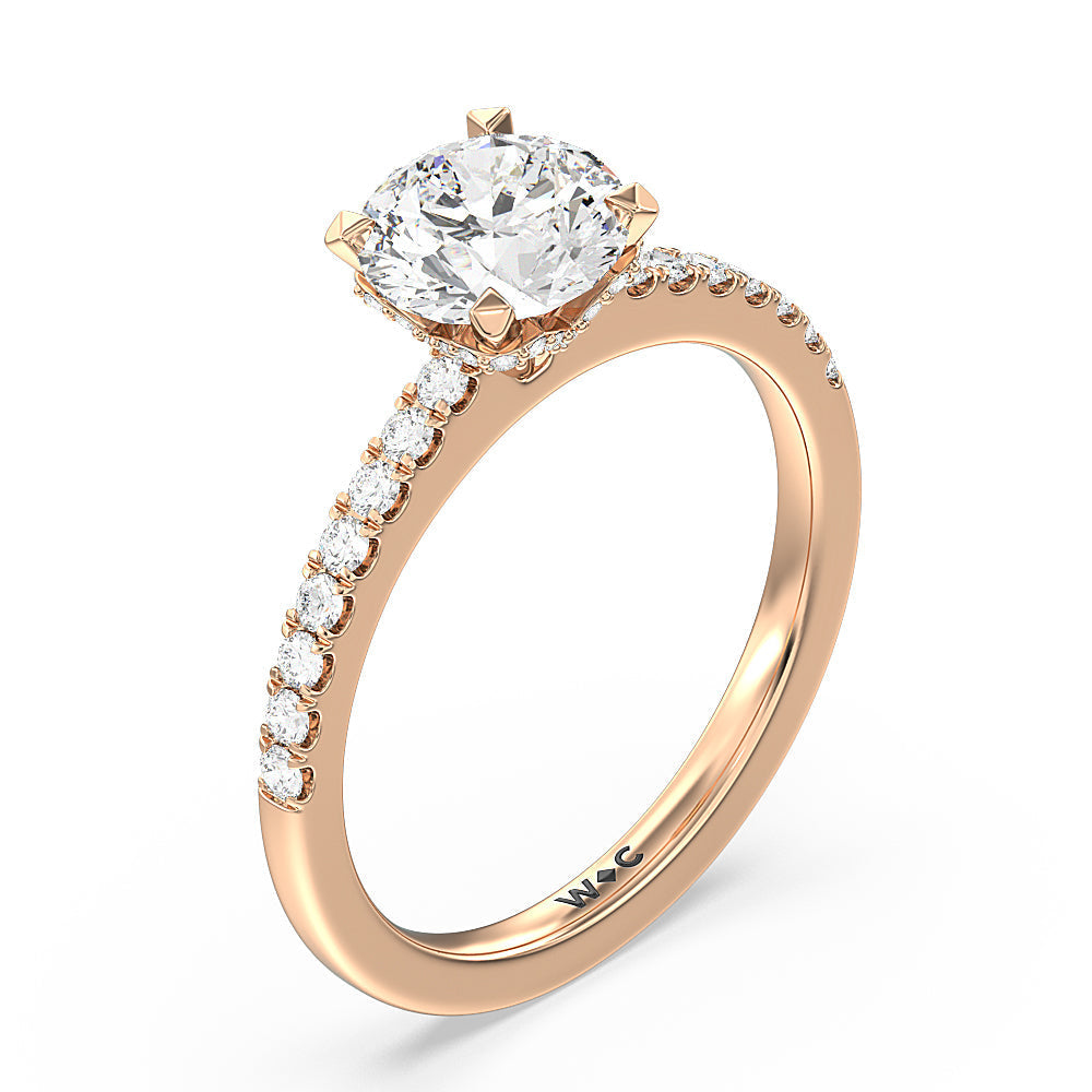 Petite Pave Chevron Hidden Halo Engagement  Ring with Round Cut Diamond in 14KT Rose Gold view 3
