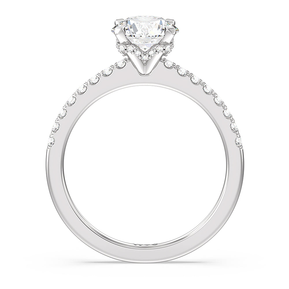 Petite Pave Chevron Hidden Halo Engagement  Ring with Round Cut Diamond in 14KT Platinum view 2
