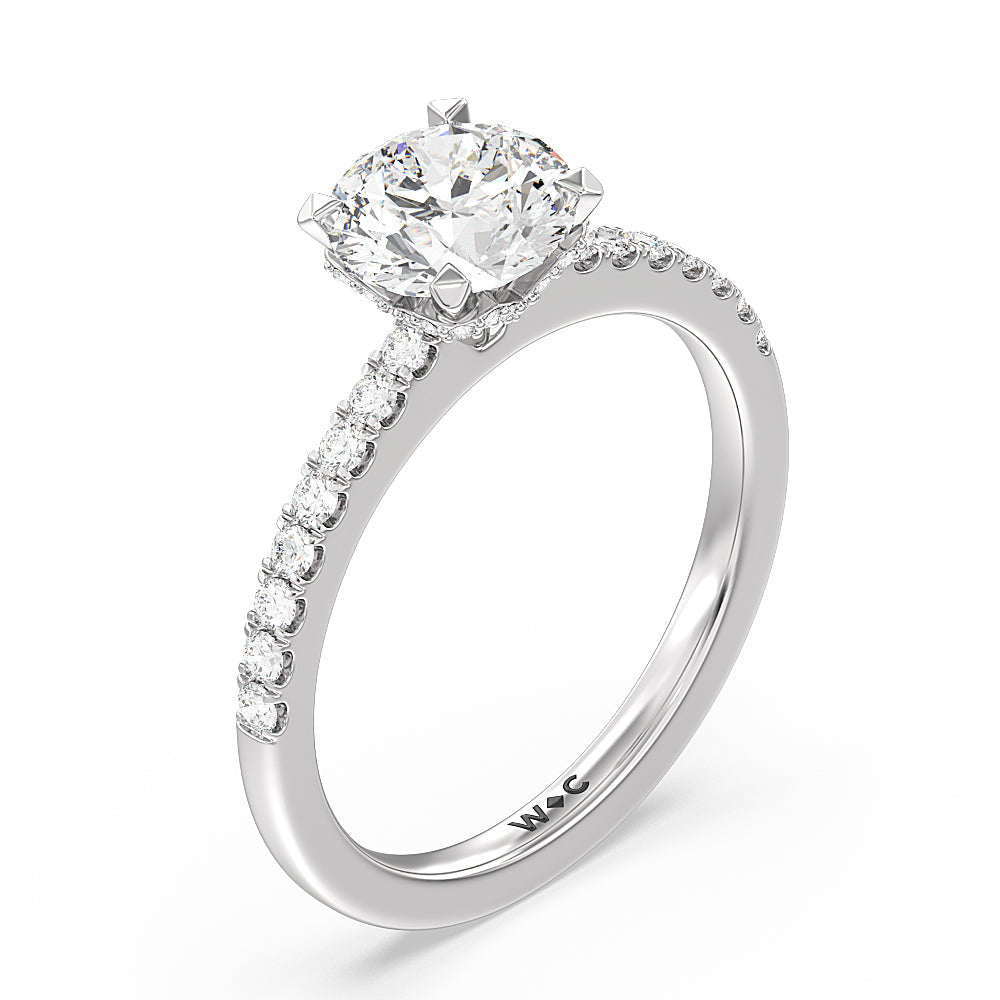 Petite Pave Chevron Hidden Halo Engagement  Ring with Round Cut Diamond in 14KT Platinum view 3
