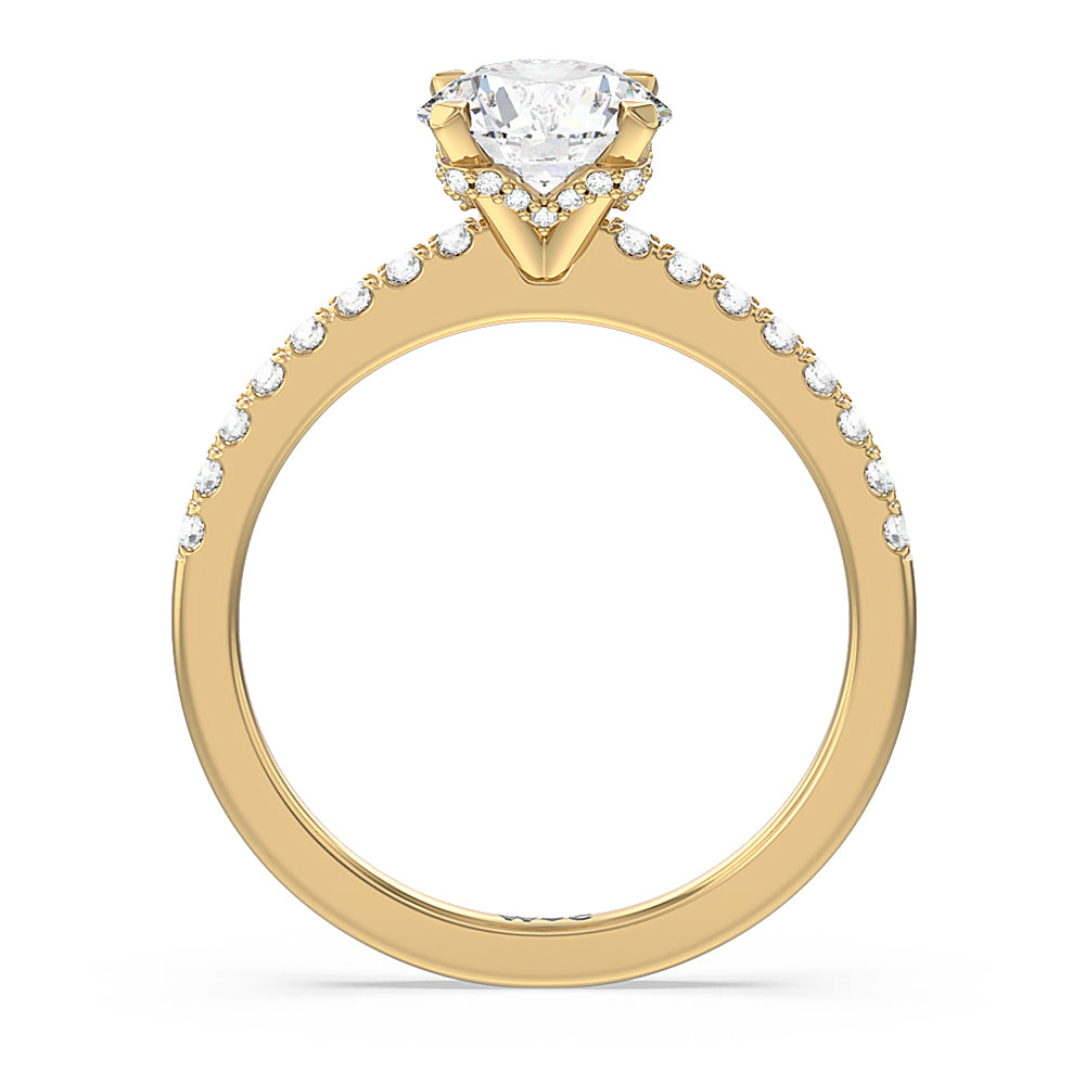 Petite Pave Chevron Hidden Halo Engagement  Ring with Round Cut Diamond in 14KT Yellow Gold view 2
