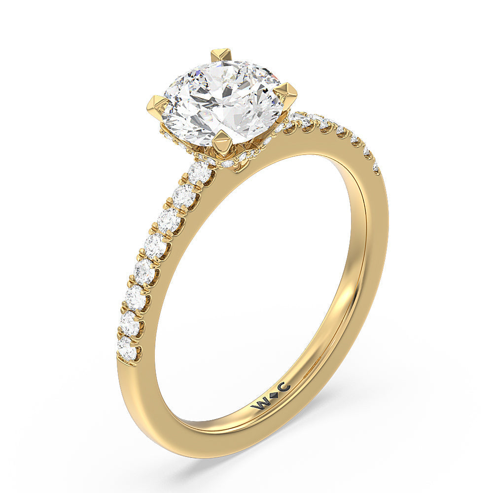 Petite Pave Chevron Hidden Halo Engagement  Ring with Round Cut Diamond in 14KT Yellow Gold view 3
