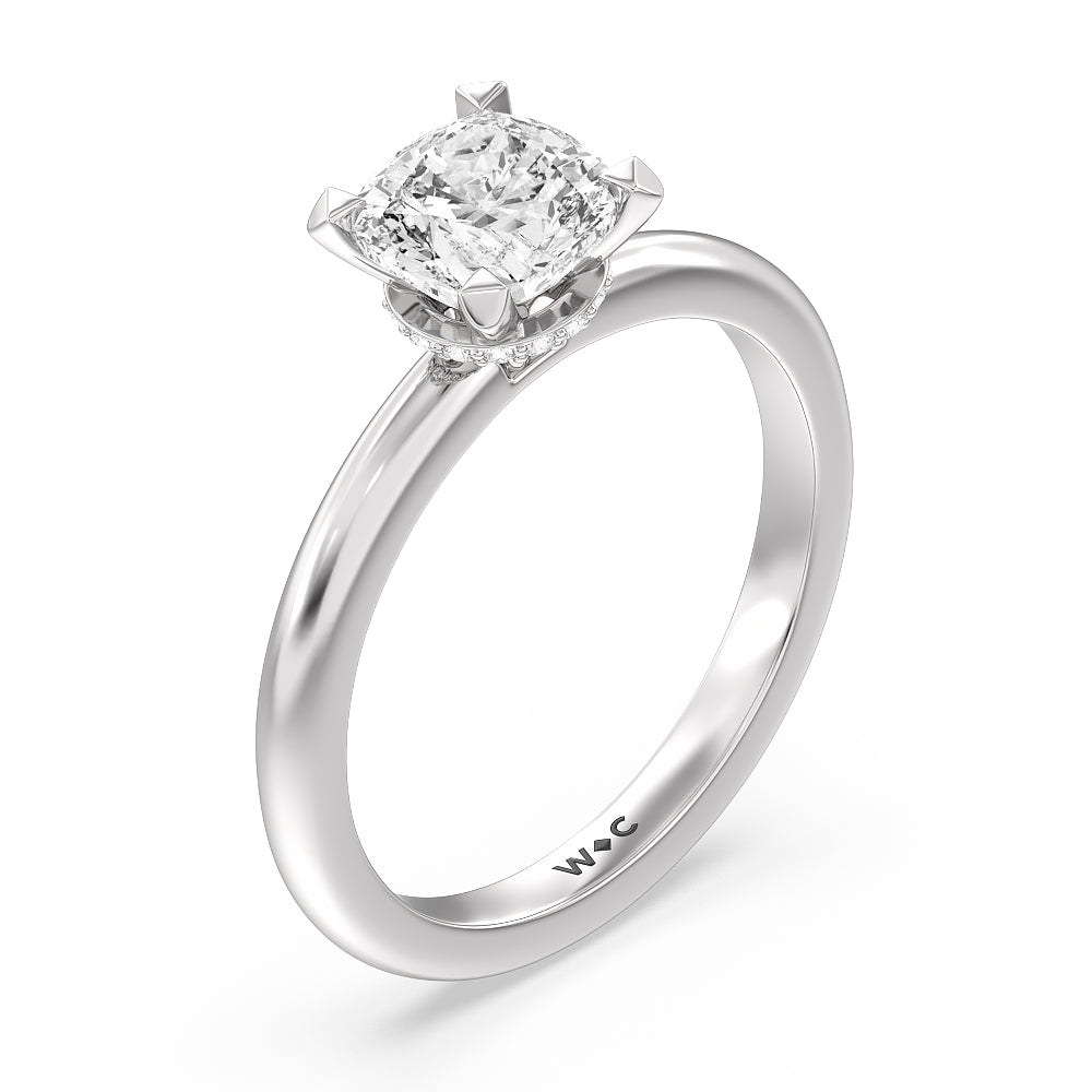 Modern Fine Line Hidden Halo Engagement Ring with Cushion Cut Diamond in 14KT Platinum view 3
