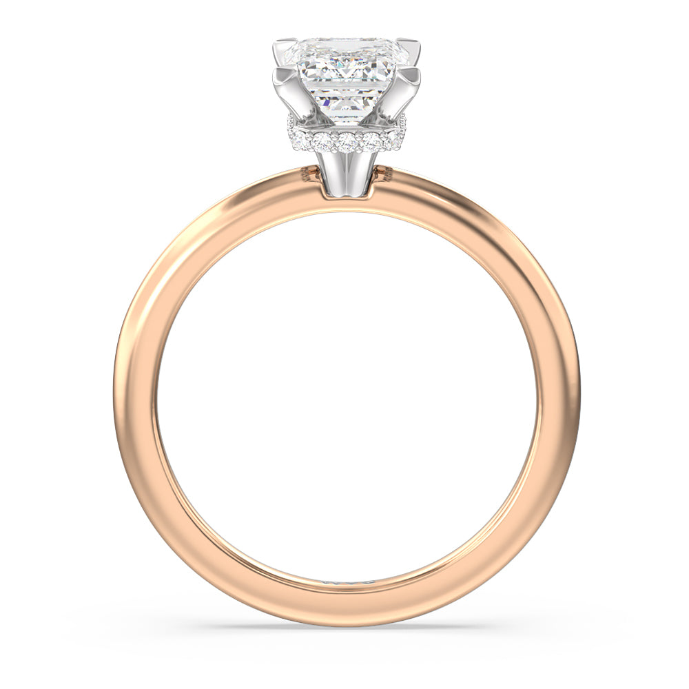 Modern Fine Line Hidden Halo Engagement Ring with Emerald Cut Diamond in 14KT White & Rose Gold view 2
