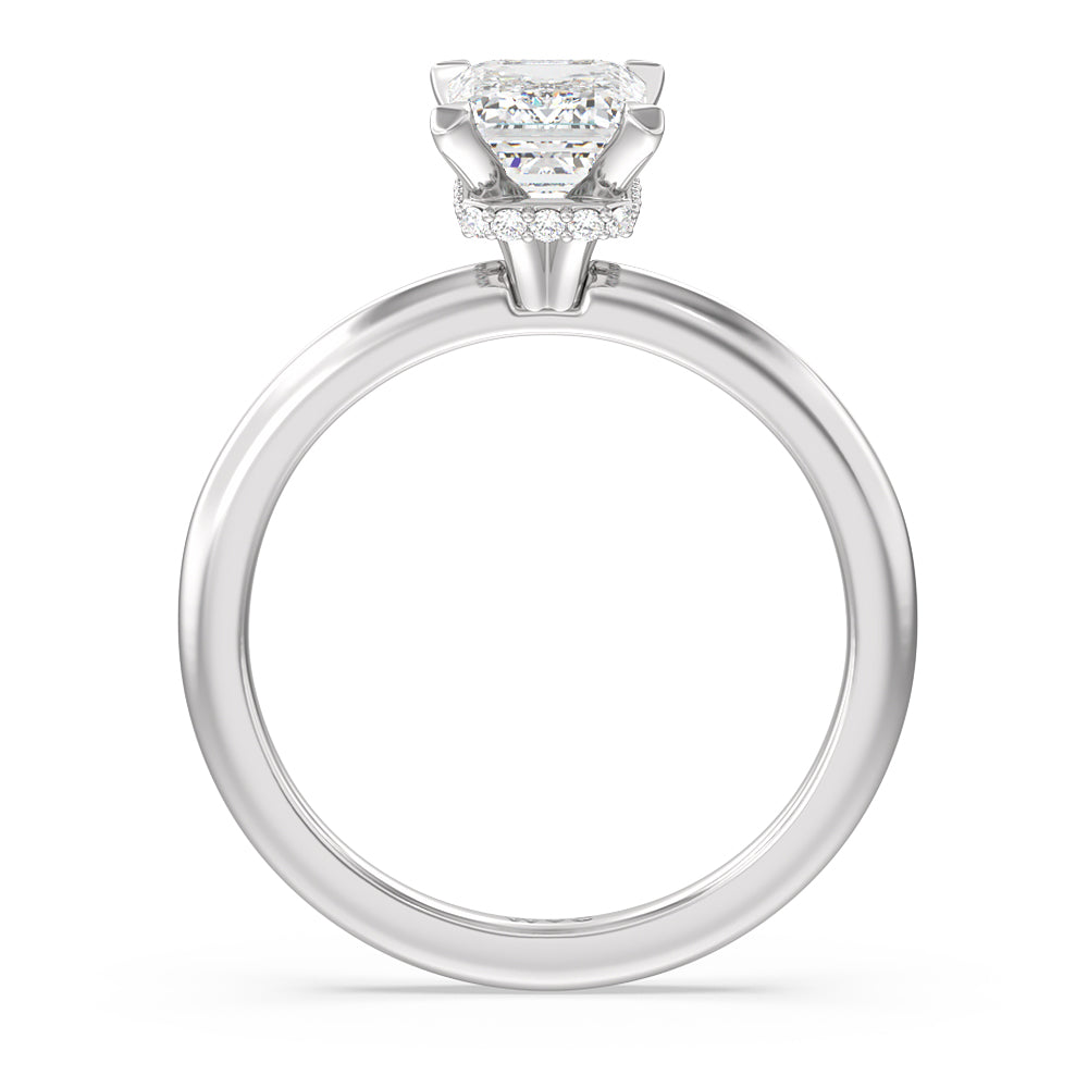Modern Fine Line Hidden Halo Engagement Ring with Emerald Cut Diamond in 14KT Platinum view 2
