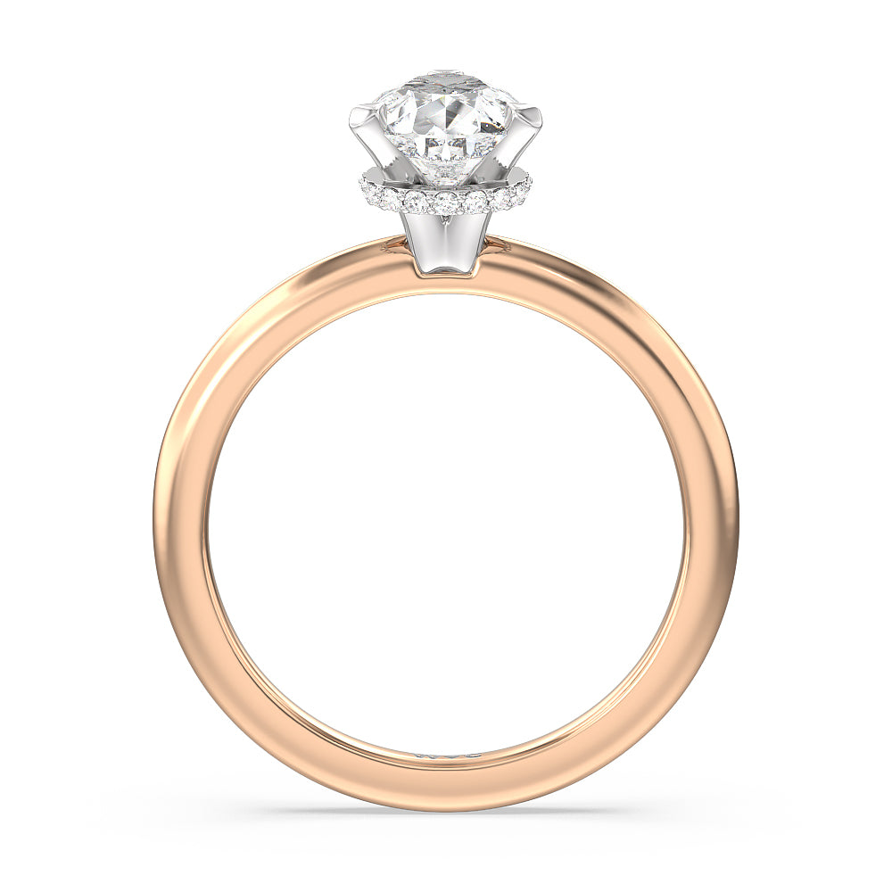 Modern Fine Line Hidden Halo Engagement Ring with Pear Cut Diamond in 14KT White & Rose Gold view 2
