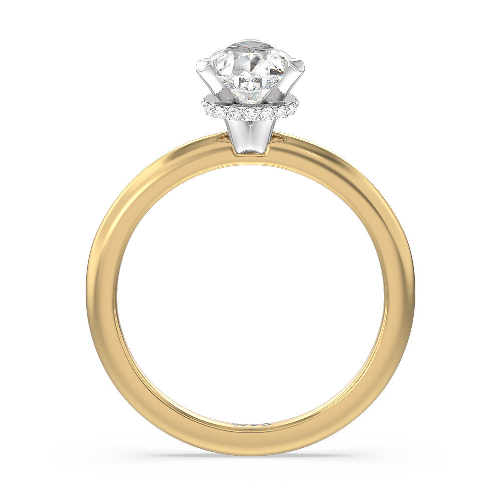 Modern Fine Line Hidden Halo Engagement Ring with Pear Cut Diamond in 14KT White & Yellow Gold view 2
