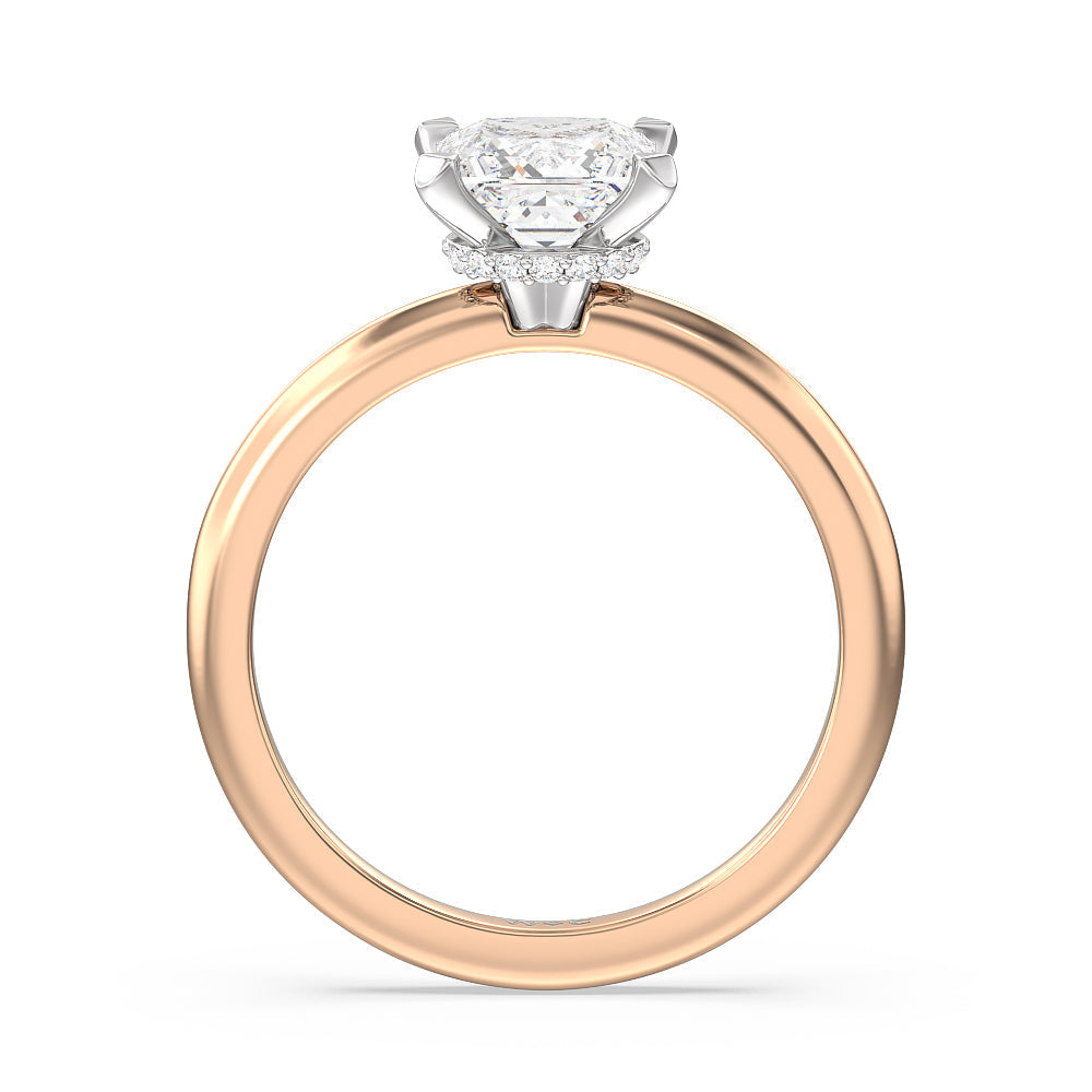 Modern Fine Line Hidden Halo Engagement Ring with Princess Cut Diamond in 14KT White & Rose Gold view 2
