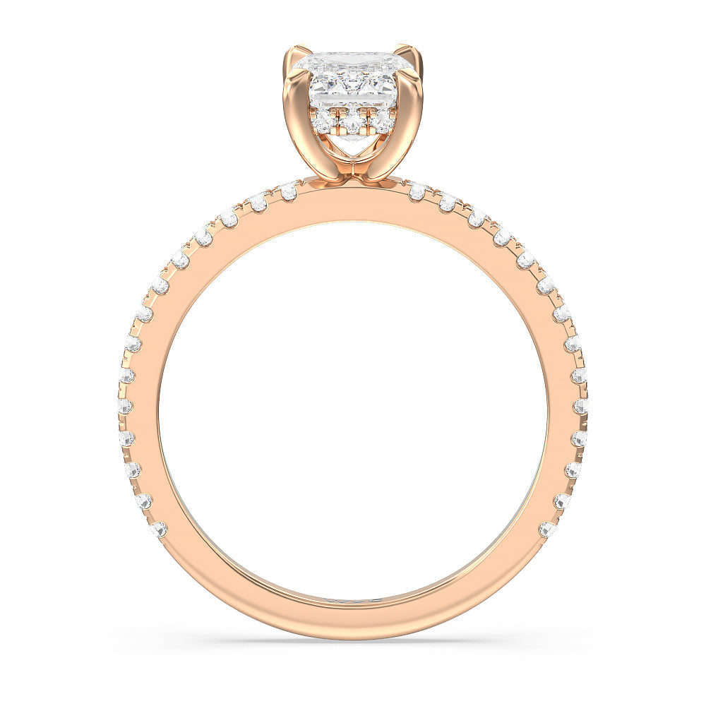 Classic Hidden Halo Engagement Ring with Emerald Cut Diamond in 14KT Rose Gold view 2
