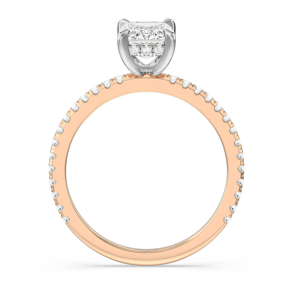 Emerald Cut Classic Hidden Halo Engagement Ring with Lab Grown Diamond in 14KT White & Rose Gold view 2
