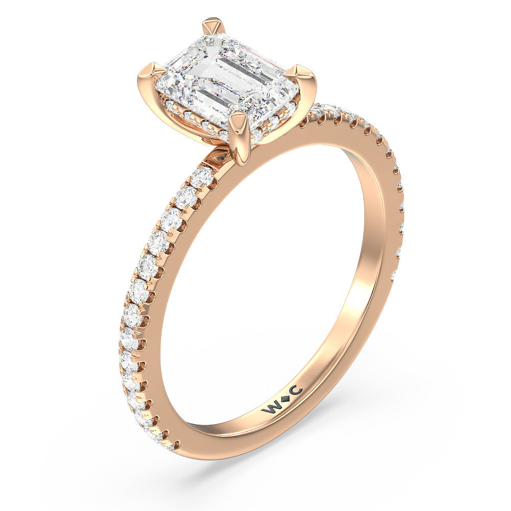 Classic Hidden Halo Engagement Ring with Emerald Cut Diamond in 14KT Rose Gold view 3

