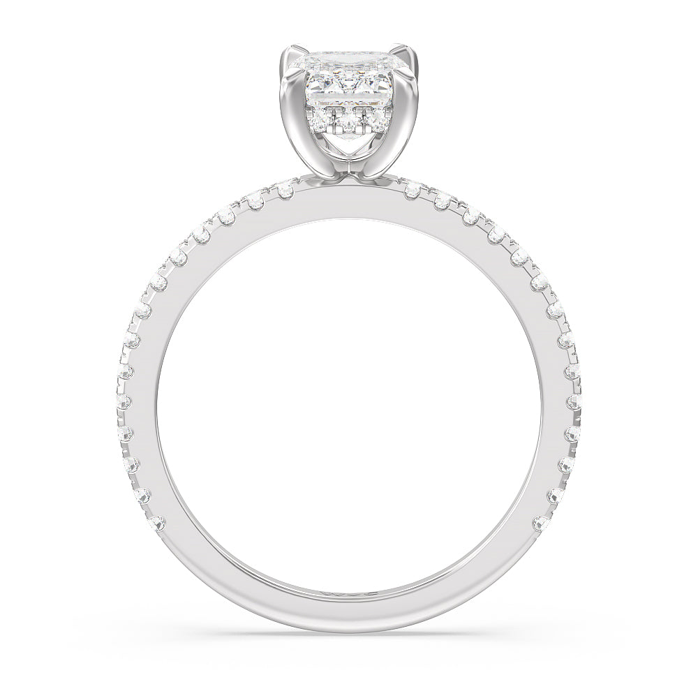 Classic Hidden Halo Engagement Ring with Emerald Cut Diamond in 14KT Platinum view 2
