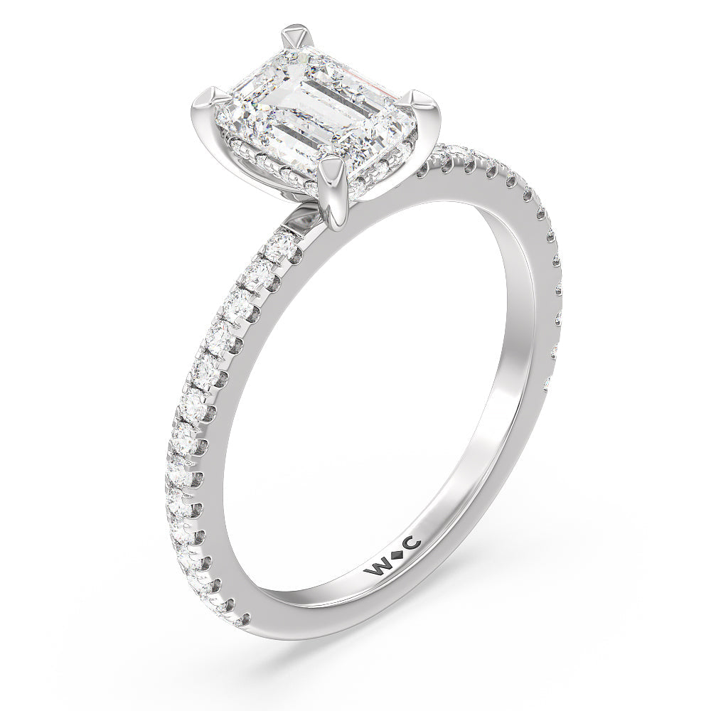Classic Hidden Halo Engagement Ring with Emerald Cut Diamond in 14KT Platinum view 3
