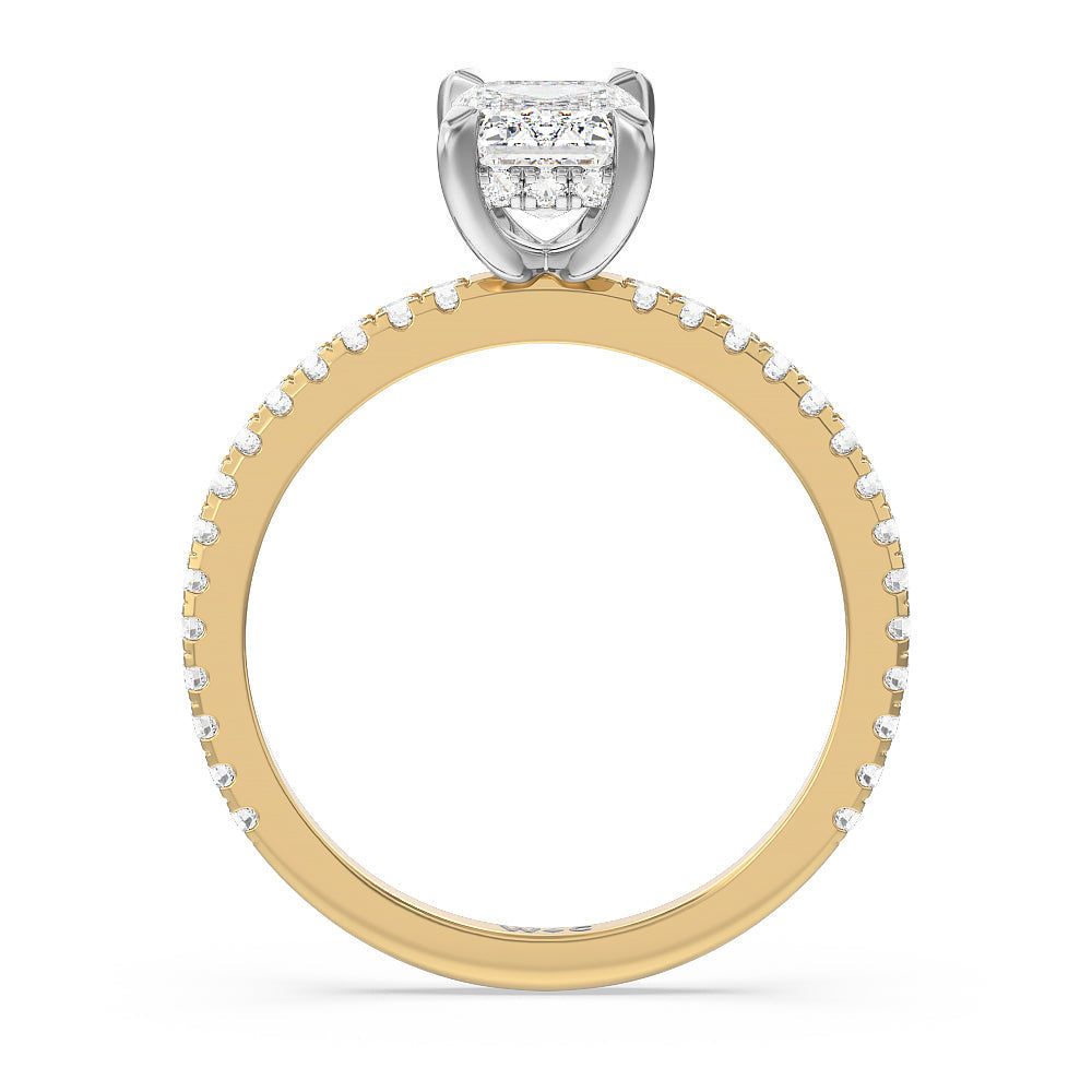 Emerald Cut Classic Hidden Halo Engagement Ring with Lab Grown Diamond in 14KT White & Yellow Gold view 2
