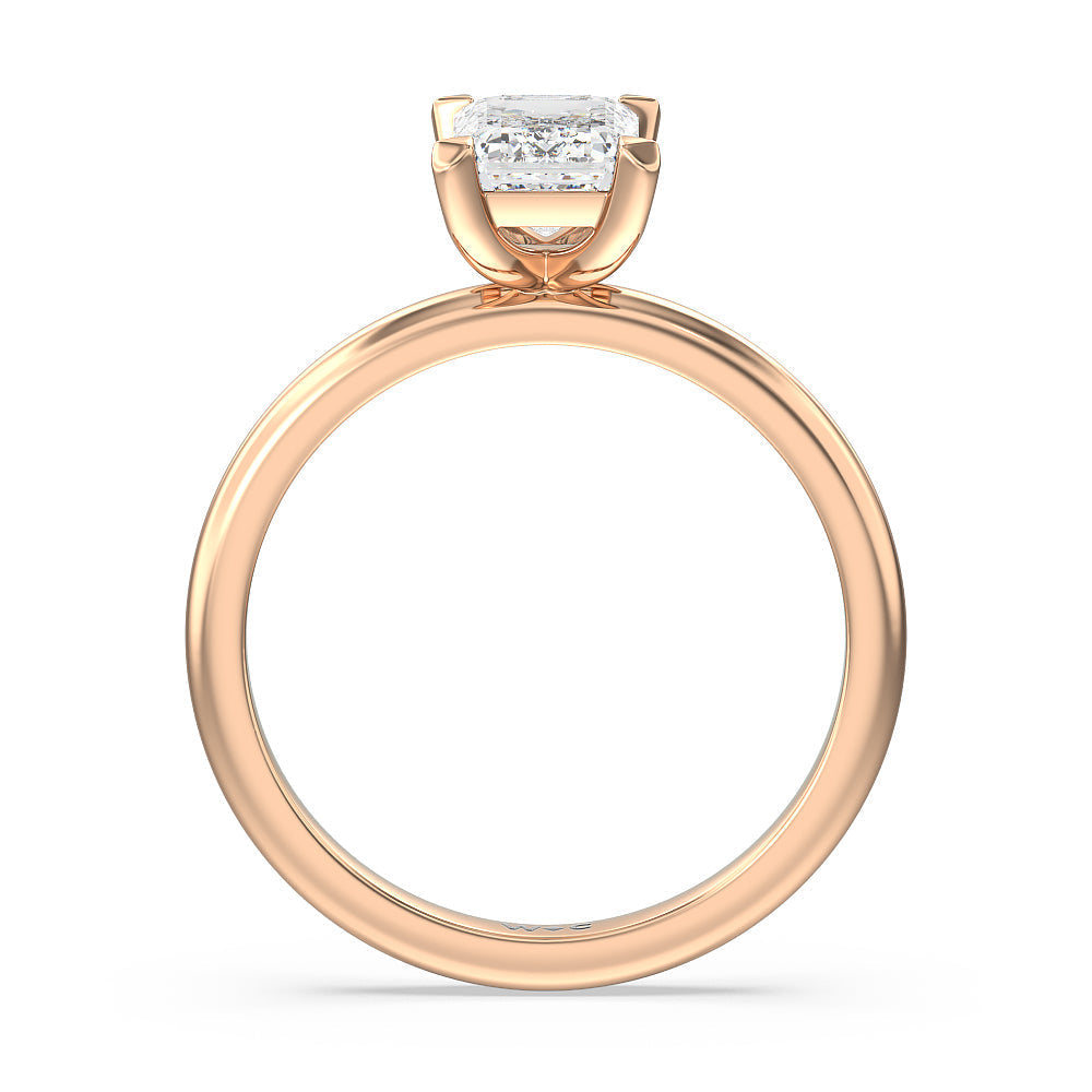 Contour Four Prong Solitaire Engagement Ring with Emerald Cut Diamond in 14KT Rose Gold view 2
