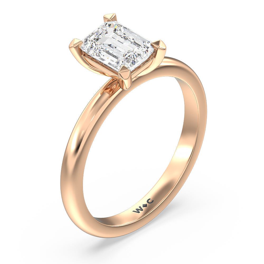 Contour Four Prong Solitaire Engagement Ring with Emerald Cut Diamond in 14KT Rose Gold view 3
