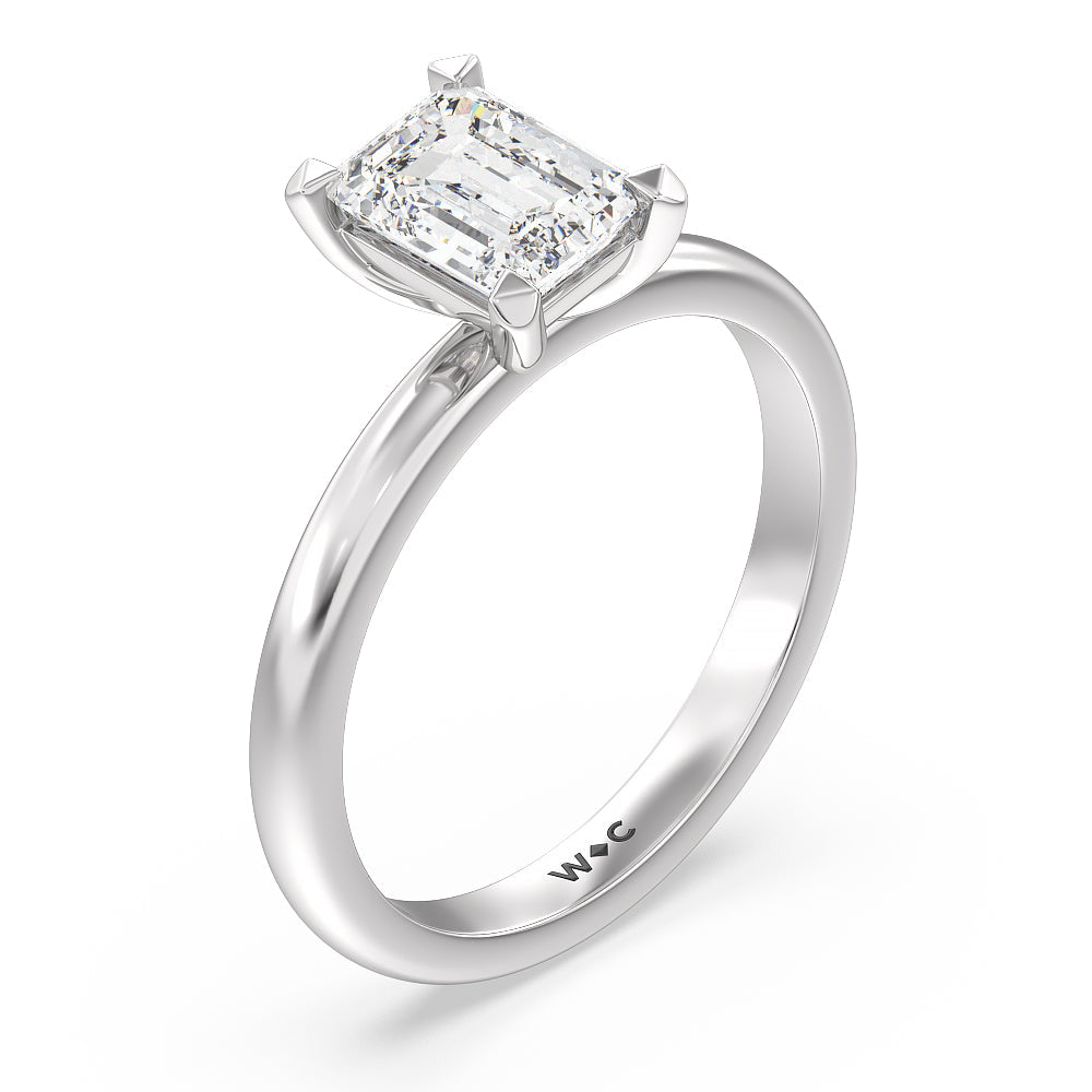 Contour Four Prong Solitaire Engagement Ring with Emerald Cut Diamond in 14KT Platinum view 3
