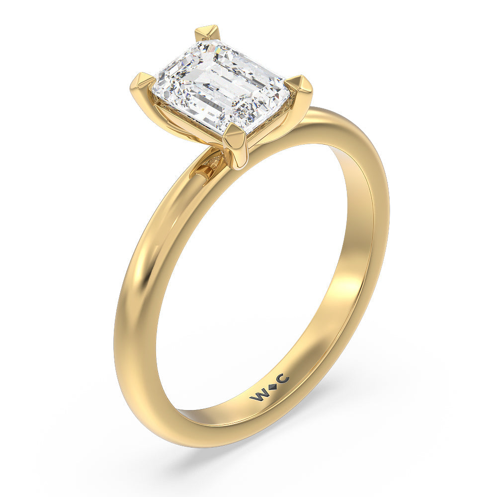 Contour Four Prong Solitaire Engagement Ring with Emerald Cut Diamond in 14KT Yellow Gold view 3
