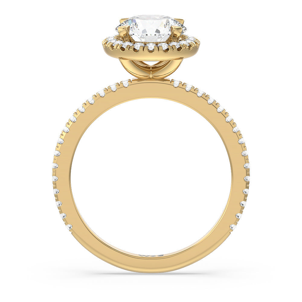 Pave Halo and Shank Engagement Ring with Round Cut Diamond in 14KT Yellow Gold view 2
