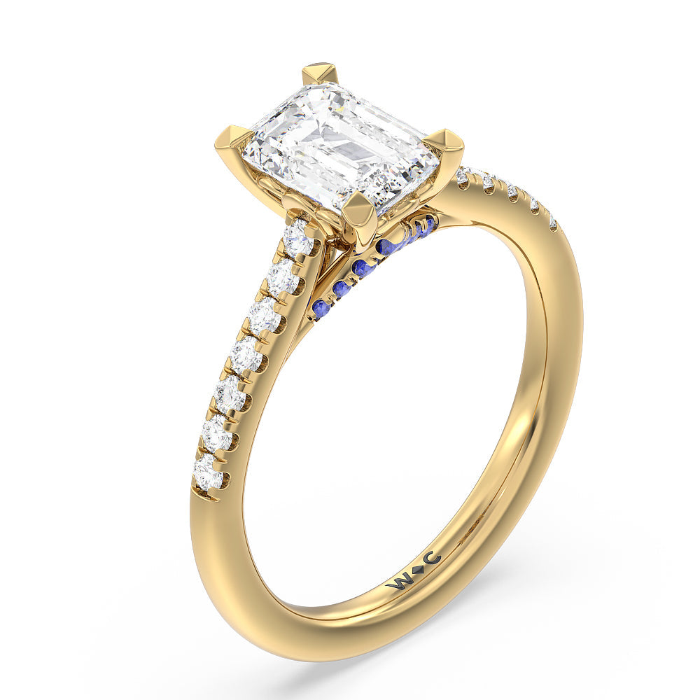 Hidden Accent Engagement Ring with Emerald Cut Diamond in 14KT Yellow Gold view 3
