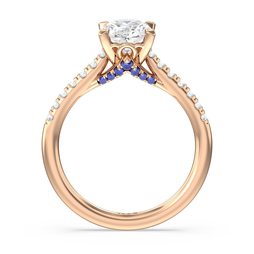 Hidden Accent Engagement Ring with Oval Cut Diamond in 14KT Rose Gold view 2
