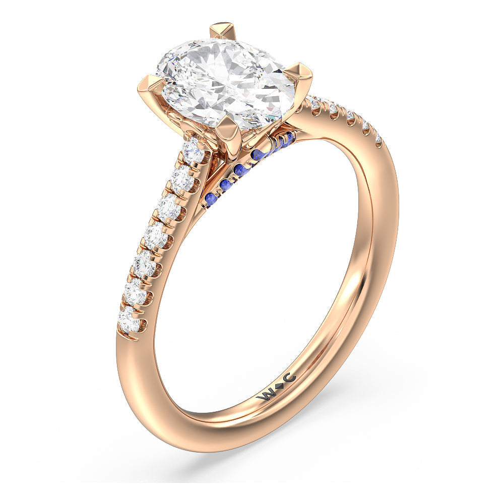 Oval Cut Something Blue Azure Blue Sapphire Hidden Accent Engagement Ring with Lab Grown Diamond in 14KT Rose Gold view 3
