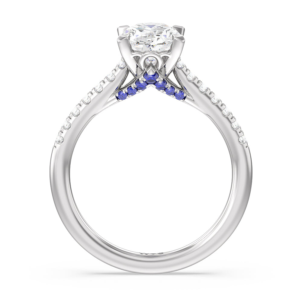 Hidden Accent Engagement Ring with Oval Cut Diamond in 14KT Platinum view 2

