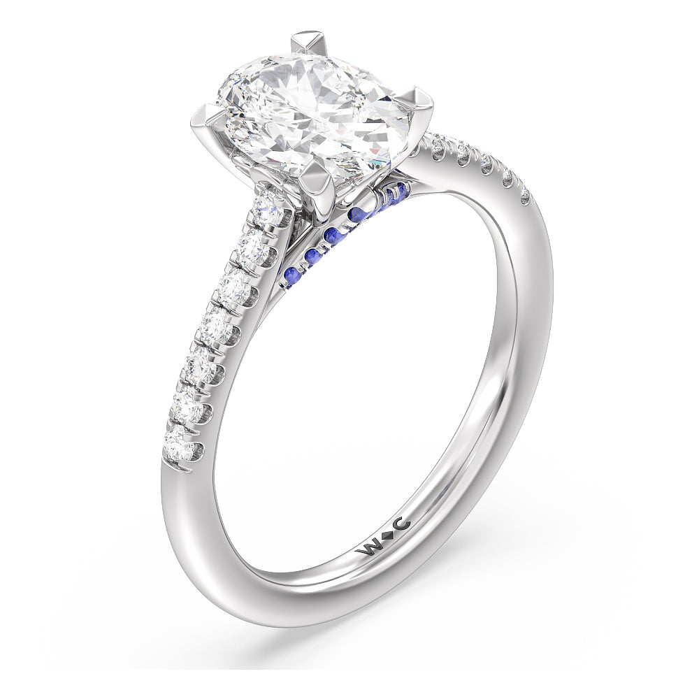 Oval Cut Something Blue Azure Blue Sapphire Hidden Accent Engagement Ring with Lab Grown Diamond in 14KT Platinum view 3
