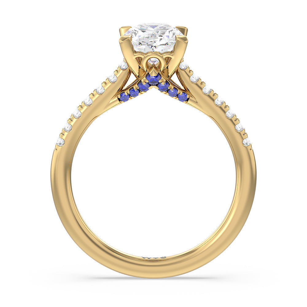 Hidden Accent Engagement Ring with Oval Cut Diamond in 14KT Yellow Gold view 2
