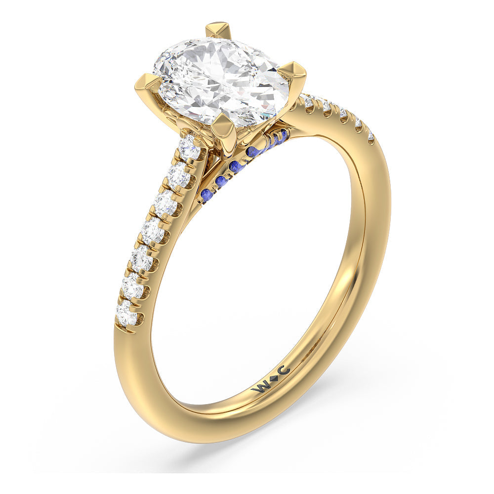 Oval Cut Something Blue Azure Blue Sapphire Hidden Accent Engagement Ring with Lab Grown Diamond in 14KT Yellow Gold view 3

