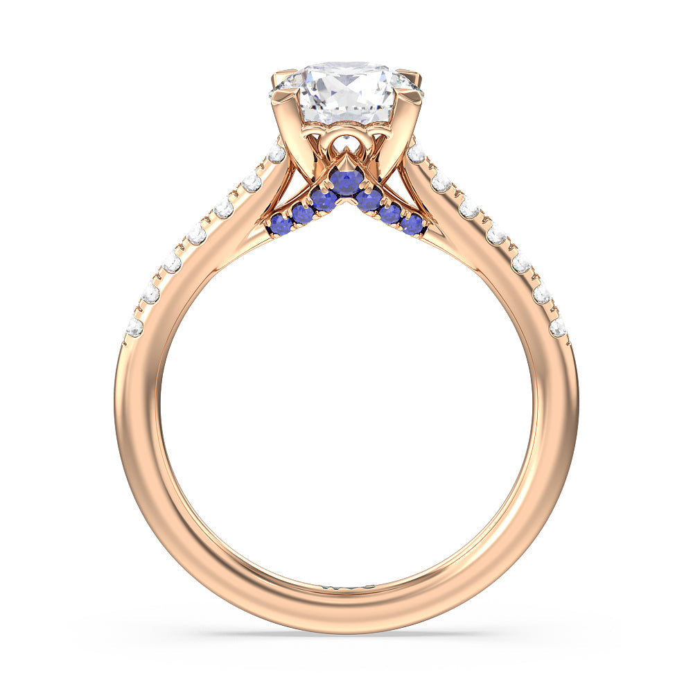 Hidden Accent Engagement Ring with Round Cut Diamond in 14KT Rose Gold view 2
