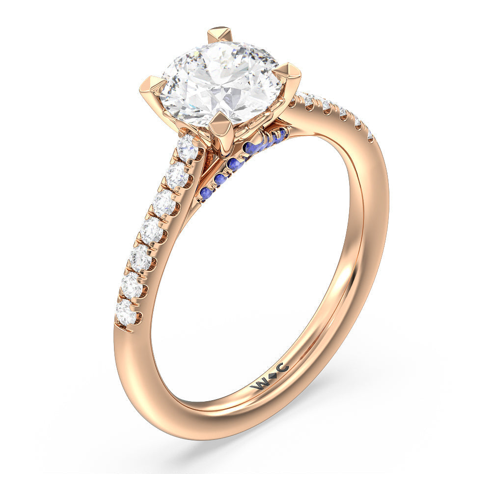 Hidden Accent Engagement Ring with Round Cut Diamond in 14KT Rose Gold view 3
