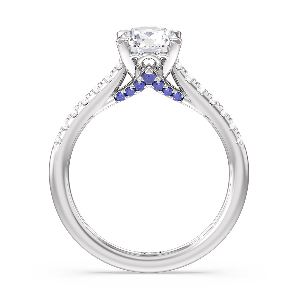 Round Cut Something Blue Azure Blue Sapphire Hidden Accent Engagement Ring with Lab Grown Diamond in 14KT Platinum view 2
