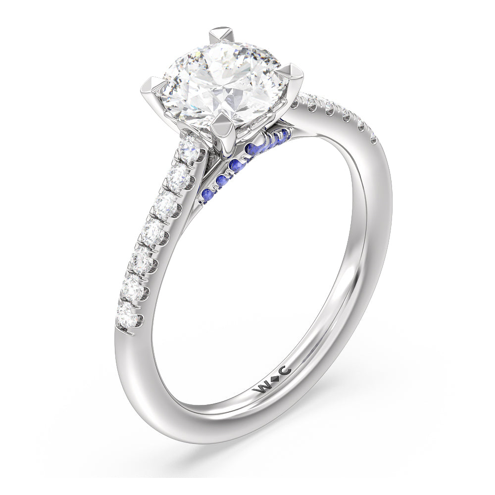 Round Cut Something Blue Azure Blue Sapphire Hidden Accent Engagement Ring with Lab Grown Diamond in 14KT Platinum view 3
