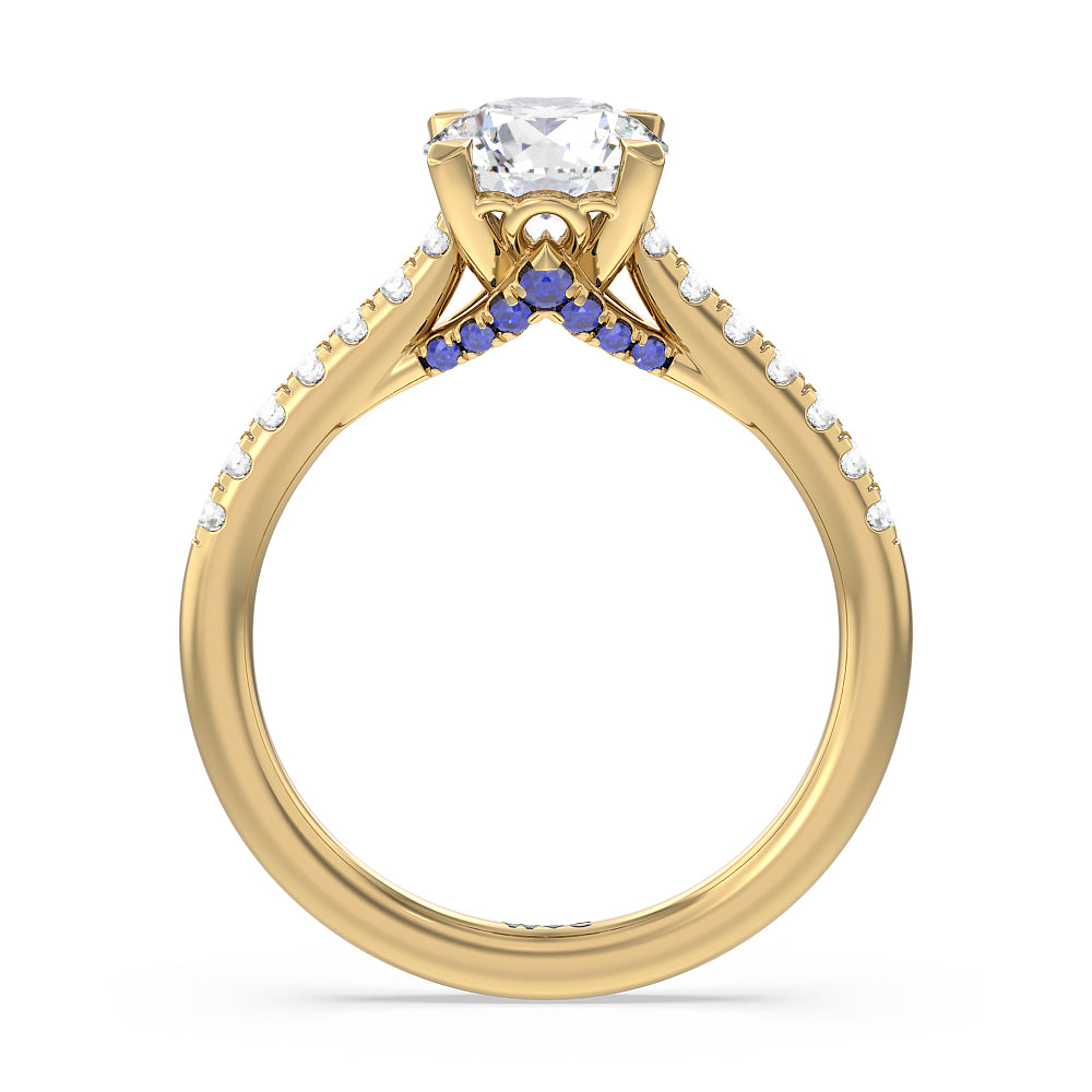 Hidden Accent Engagement Ring with Round Cut Diamond in 14KT Yellow Gold view 2
