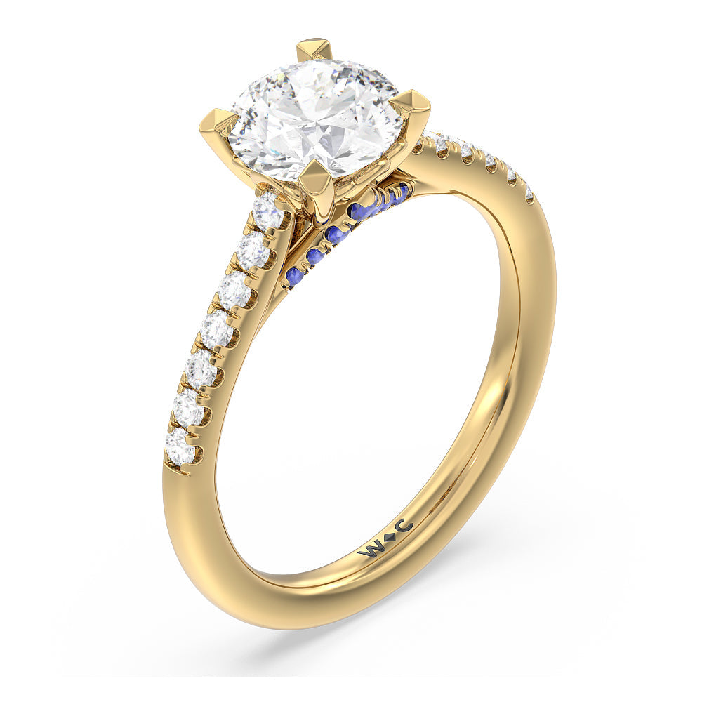 Round Cut Something Blue Azure Blue Sapphire Hidden Accent Engagement Ring with Lab Grown Diamond in 14KT Yellow Gold view 3

