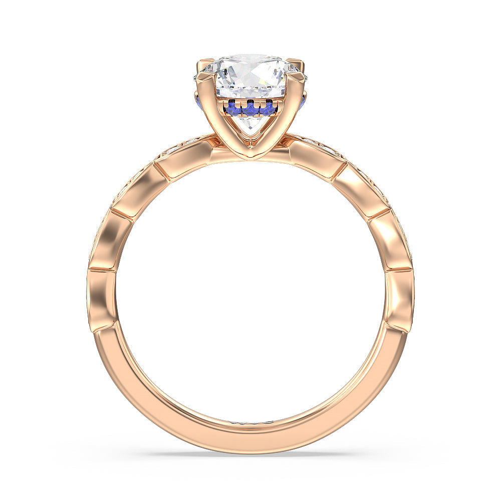 Forget-Me-Not Hidden Halo Engagement Ring with Round Cut Diamond in 14KT Rose Gold view 2
