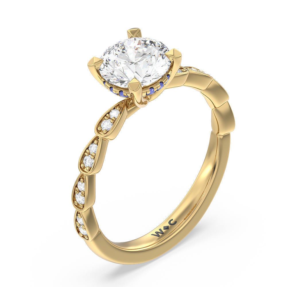 Forget-Me-Not Hidden Halo Engagement Ring with Round Cut Diamond in 14KT Yellow Gold view 3
