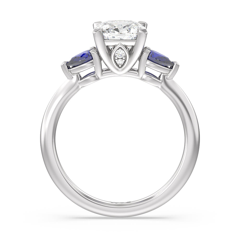 Iris Three Stone Engagement Ring with Cushion Cut Diamond in 14KT Platinum view 4
