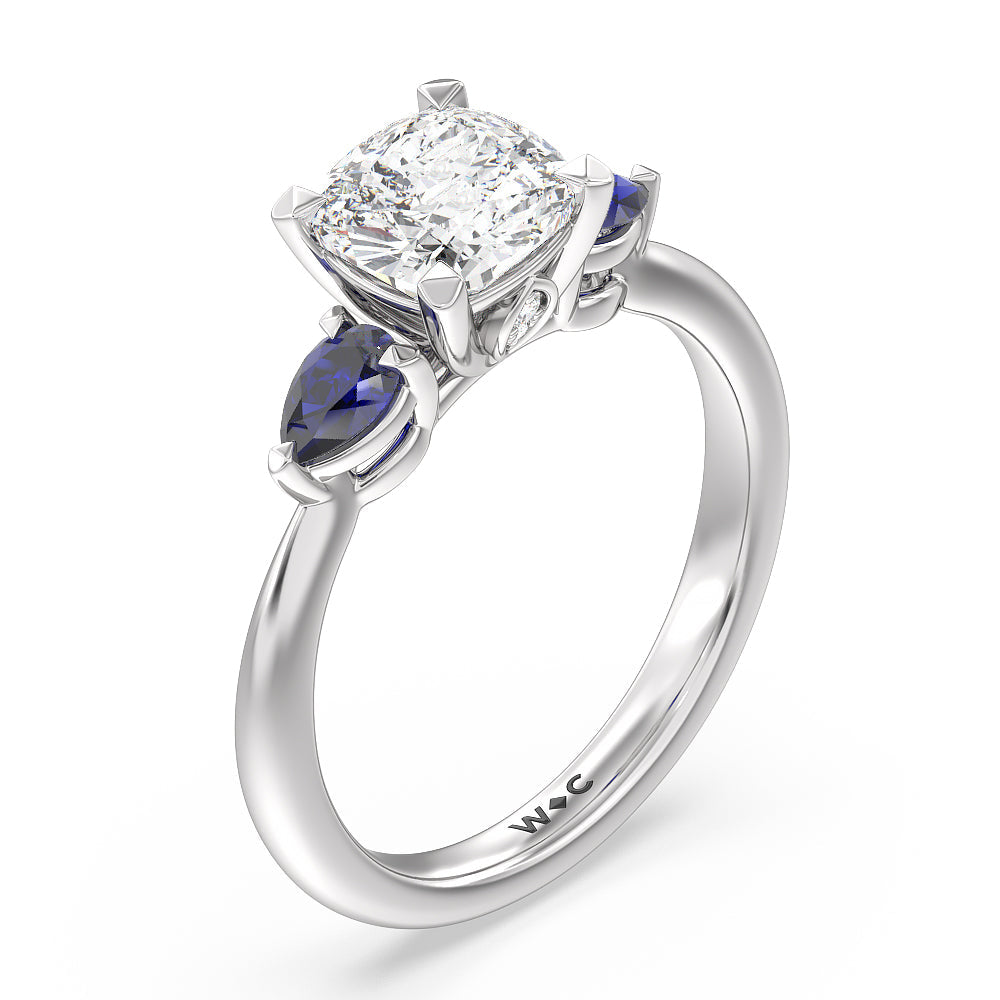 Iris Three Stone Engagement Ring with Cushion Cut Diamond in 14KT Platinum view 5
